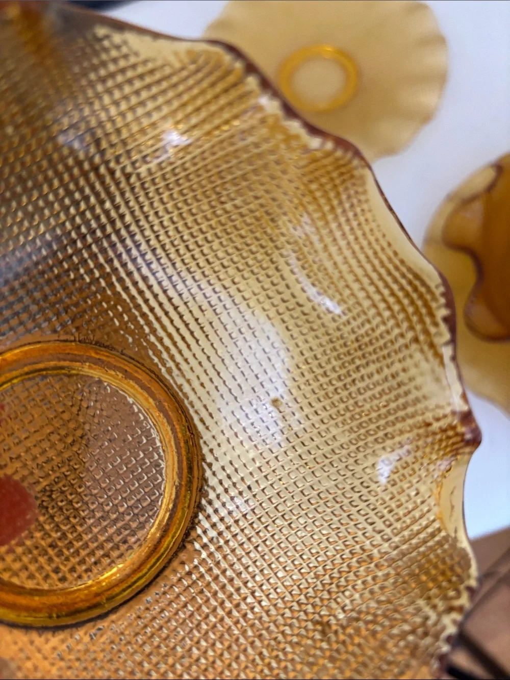 Vintage Colony Amber Waffle Ruffled Glass Dessert Bowl & Plate Sets | Set of 2